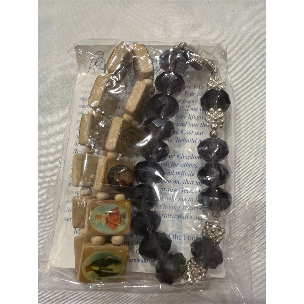 Catholic Devotional Bracelet Rosary Style‎ Saints Wood Beads Cross Prayer Card